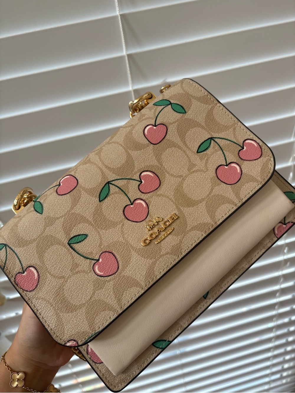 Coach Klare 22 Cherry Print Signature Chain Shoulder Bag - Pink/Beige - Picture 2 of 6